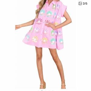 QUEEN OF SPARKLES gauze clam shell & pearl dress in pink Size XL